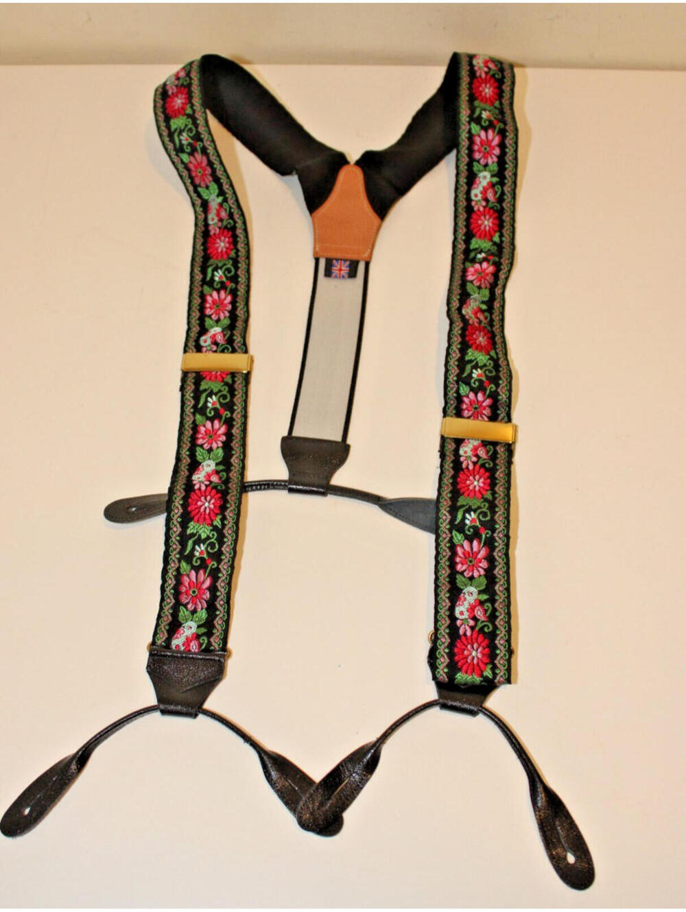 Albert Thurston Jacquard Suspenders Silk Floral Embroidery Made in England